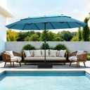 PHI VILLA 15ft 2-Tier Outdoor Patio Umbrella with Base Included, Blue&Cyan