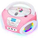 TINYGEEKS Tunes Kids Boombox CD Player for Children - FM Radio - Includes Batteries - Pink Radio - CD Player with Speakers for Children and Toddlers - Pink