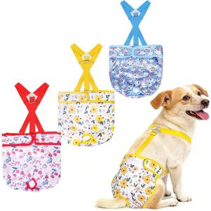 Female Dog Diapers 3 Pack Washable Dog Diapers Female Dog Diaper that Stay on Dog Diaper Female with Suspenders Reusable Doggie Diapers for Heat, Incontinence and Puppy Training (Medium)