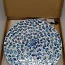 13.8" Mother of Pearl Lazy Susan Turnable Organizer, 360 Degree Round Table Countertop Decorative Spinning Tray for Kitchen Cabinet Counter Spice Pantry Dinner Table (Blue Wicker)