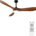52 inch Ceiling Fans with Lights, 6 Speeds Noiseless DC Reversible Ceiling Fans with Lights & Remote, 1/2/4H Timer, 3CCT Dimmable Modern Ceiling Fans for Living Room, Bedroom (Walnut Wood)