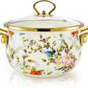 SOUJOY 2.8 Quart Enamel Stockpot with Glass Lid, Vintage Floral Soup Pot, Non-Stick Bean Stew Simmer Pot with Handle for Kitchen, Induction & Gas Stove Safe, Mother's Day, Wedding, Christmas Gift