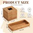 Teenyyou 2 Pcs Rattan Toilet Vanity Tray & Square Tissue Box Cover Set, Handwoven Natural Wicker Countertop Organizer, Decorative Storage for Bathroom, Bedroom, Kitchen & Office(Natural Color)
