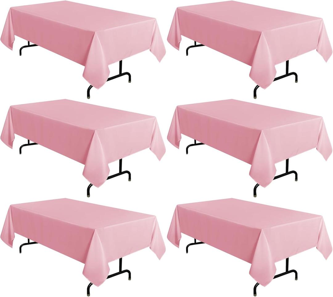 sancua 6 Pack Pink Tablecloth 60 x 102 Inch, Rectangle Table Cloth for 6 Feet Tables - Stain and Wrinkle Resistant Washable Polyester Table Cover for Dining Tables, Christmas Buffet Parties