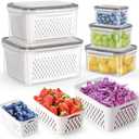 HOTEC 5-Pack Large Fruit Storage Container for Fridge Leak-Proof with Removable Colander, BPA Free Dishwasher & Microwave Safe, Largest 4.15L