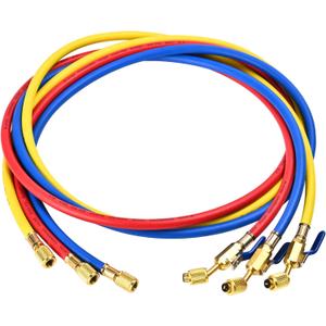Upgrade 29986 Plus II 1/4" HVAC Hose with Compact Ball Valve, 72", Refrigerant Hose with Standard 1/4" Flare Fittings, for Common Refrigerants, R410a/ R134a/ R22, Yellow/Red/Blue (3 Pcs)