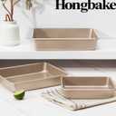 HONGBAKE Deep Baking Pans Set for Oven, Nonstick Rectangle Sheet Cake Pans for Baking, 13/11/9 Inch Rectangular Oven Tray for Cooking Brownie Lasagna, Stackable Multi-Depth Bakeware, Golden