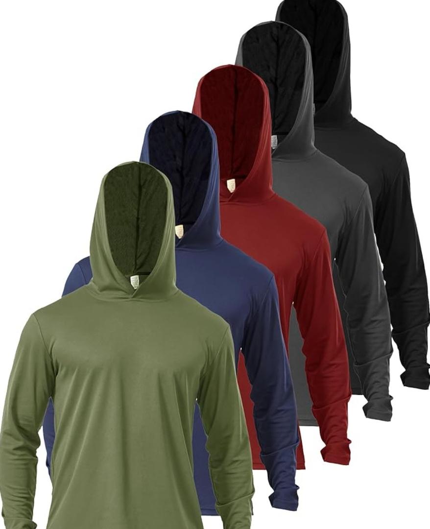 Men’s 5 Pack Sun Protection Long Sleeve Hoodie Rash Guard SPF Lightweight Quick Dry UV Shirts Outdoor Fishing Active Wear 2 XL
