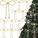 Highergo 12 Pcs Rhinestone Christmas Bows Ornaments Sparkly Glitter Bow Christmas Tree Ornaments for Xmas Wreath Garland Fireplace Home Decorations(Simple Style,Gold)