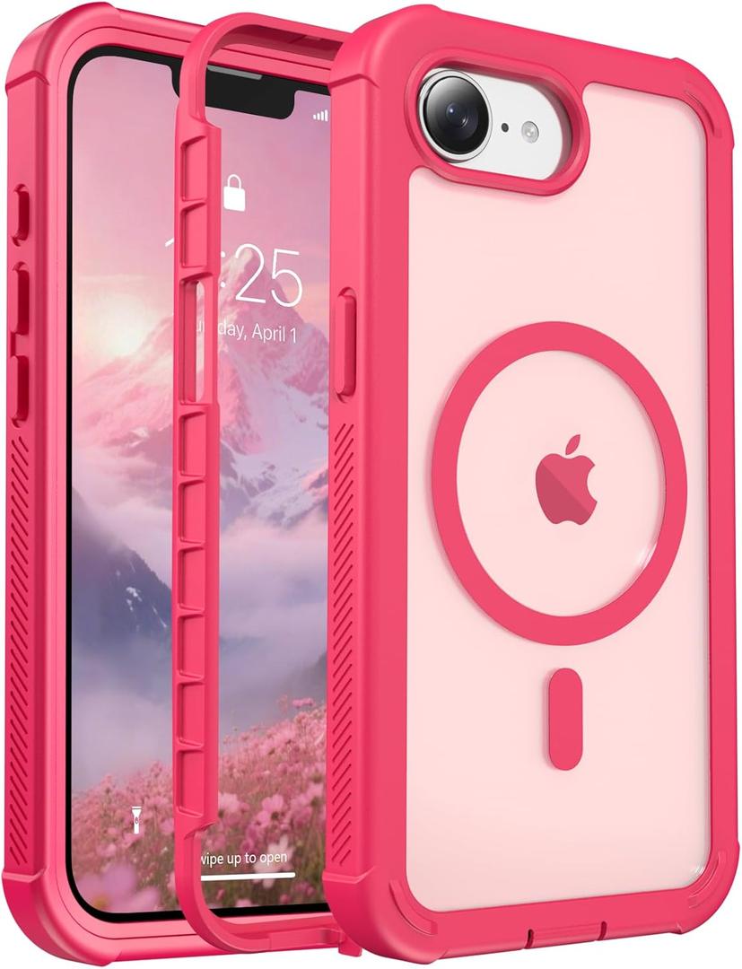 Jaroco Magnetic for iPhone 17e Case& iPhone 16e Case, [Compatible with MagSafe][Military Grade Drop Protection][Heavy Duty Protection][Non-Slip][Shockproof] 2-Layer Bumper Phone Case 6.1''-Rose