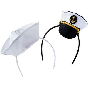 Tigerdoe Sailor Hat - Yacht Captain Hat Costume Headbands - Mini Hat Headbands (White)