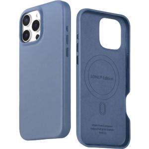 LONLI Edition | Italian Leather - for iPhone 16 Pro Max - Premium Italian Full Grain Leather Phone Case - Develop Unique Patina - Azure Blue