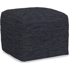 SIMPLIHOME Fredrik Square Pouf - 18 inch Wide Genuine Woven Leather Ottoman in Dark Blue, Boho-Style Footstool or Extra Seating for Living Room or Bedroom with Polystyrene Bead Filling, Assembled
