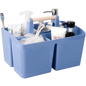 rejomiik Portable Shower Caddy Basket Plastic Cleaning Caddy Organizer Storage Tote with Handle for Bathroom, College, Dorm Room Essentials, Dark Blue