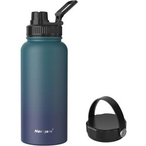 Navigate 32 oz Insulated Stainless Steel Sports Water Bottle with Spout & Handle Lids,Wide Mouth Water Jug with Double Walled Leak Proof Keep Cold for 24 Hrs Hot for 12 Hrs, Blue Gradient