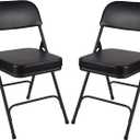 OEF Furnishings OEF3200 Series Heavy Duty, Industrial Grade, Premium Vinyl Folding Chairs 2" Ultra Padded Seat Double Hinged Steel Frame (2 Pack, Black/Black)