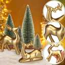 Wesiti 2 Pcs Ceramic Christmas Reindeer Figurines 4 Pcs Mini Christmas Pine Tree Reindeer Decor Deer Statue Sculpture Tabletop Ornaments for Home Mantel Shelves Decor (Gold)