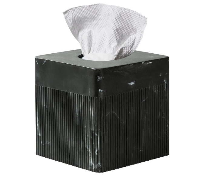 Tissue Box Cover Square Resin Tissue Holder for Home Decor, Hand Poured Marble Tissue Box Holder, 5 x 5 x 5.5 inches, Black
