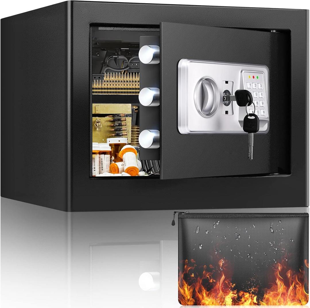 1.2 Cubic Personal Home Safe Box Fireproof Waterproof with Fireproof Bag, Fireproof Safes for Home with Removable Shelf, Fireproof and Waterproof Safe for Money Firearm Medicine Jewelry Document