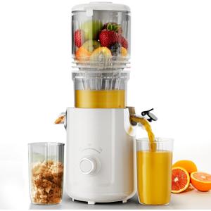 Cold Press Juicer, Juicer Machines Vegetable and Fruit with 5.3" Large Feed Chute, Electric Juicers of Pulp Seperation with 99% High Juice Yield, Preserves Nutrients, BPA Free, Easy to Clean, White