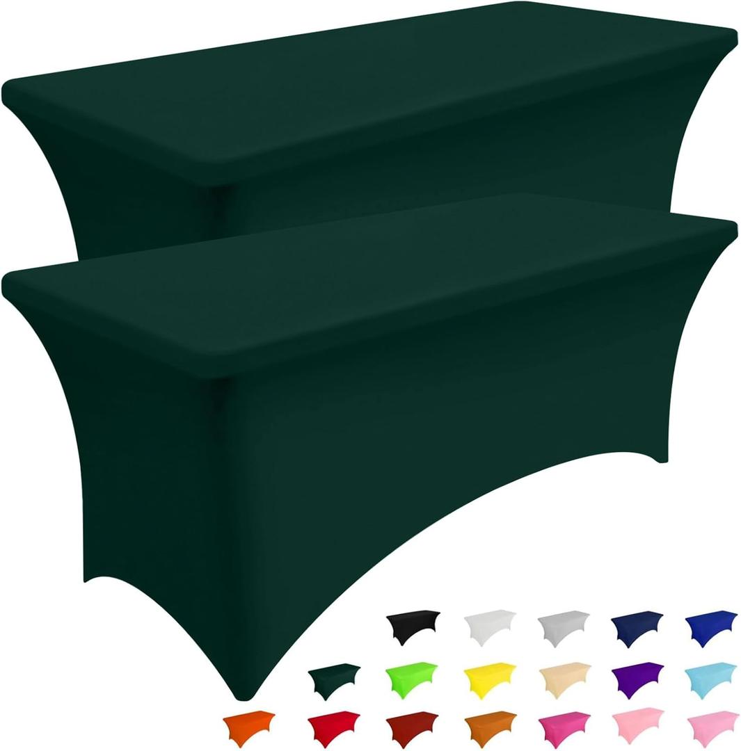Smiry 2 Pack Spandex Table Cloth 24x48, Elastic Fitted Stretch Tablecloths, Washable and Wrinkle Free Rectangular Patio Table Cover for Outdoor, Wedding, Banquet (Hunter Green, 48Lx24Wx30H Inch)