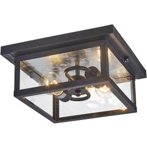 11.5in Outdoor Ceiling Light Fixture, Square Flush Mount Porch Lights, 2-Light, E26-based, Clear Tempered Glass Lampshade, Exterior Damproof Lamp for Hallway, Kitchen, Entryway, Foyer