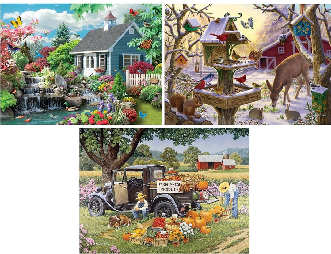 Bits and Pieces  Value Set of Three 50 Piece Jigsaw Puzzles for Adults  Dream Landscape, Home Grown, Sunrise Feasting Jigsaw Puzzles, Completed Puzzle Size: 15" x 19"