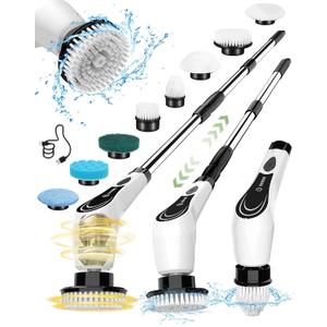 Electric Spin Scrubber, Cordless Cleaning Brush, Shower Scrubber with 8 Brush Heads, Power Scrubber Dual Speeds with Adjustable Extension Handle, IPX7 Waterproof for Bathtub Floor Tile Car-B