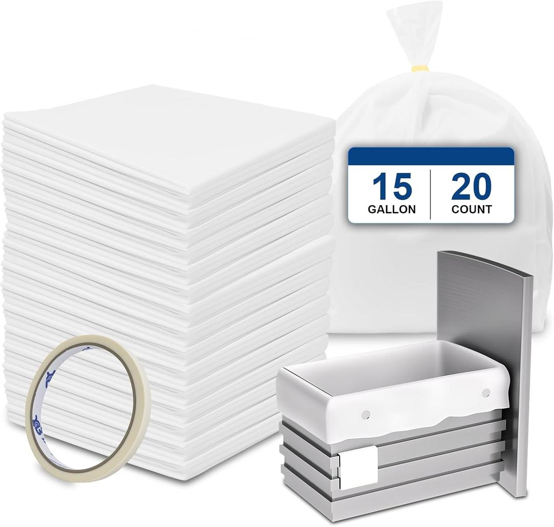 20 Count Trash Compactor Bags,Fits 15 Inch Rectangular Drawer Compactors, White Heavy Duty Compressed For Home Office Kitchen Bathroom Bedroom Pets Livingroom, 15 Gallon Capacity