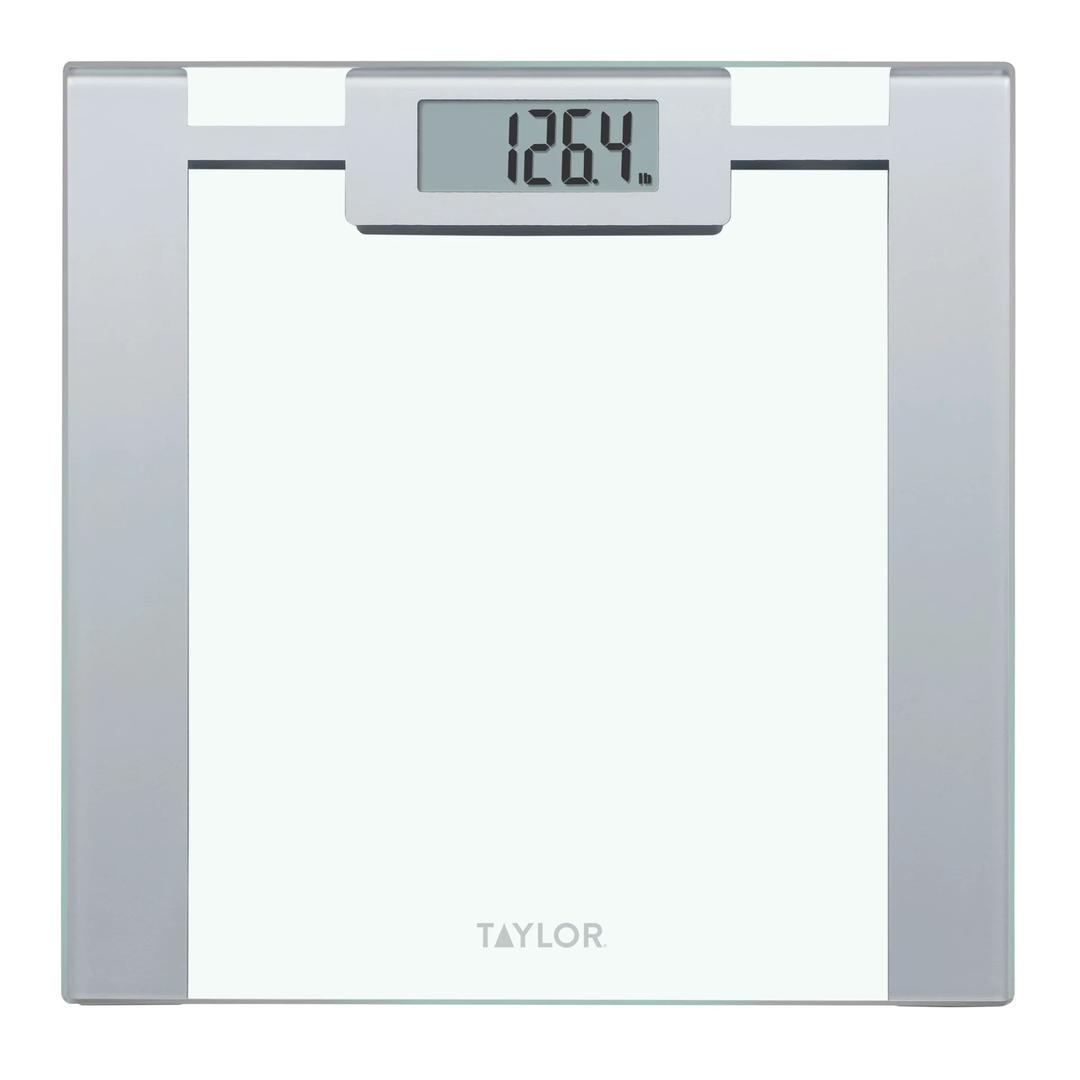 Taylor Digital Glass Bathroom Scale for Body Weight, Durable Platform, Digital Weighing Machine for People, Easy-to-Read Display, 350 lb Capacity, Clear