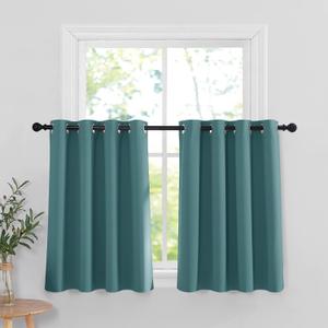RYB HOME Blackout Tier Curtains for Kitchen - Sunlight Block Energy Efficient Thermal Insulated Drapes for Bedroom Kids Room Dining Foyer Window, 2 Pcs, 52-inch Width x 36-inch Length, Teal
