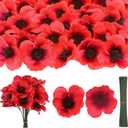 Red Poppy Artificial Flowers Fake Flowers Poppies Head Fake Wildflowers with 6 Inch Flower Branch for Memorial Veterans Day Remembrance Sunday Bouquet Corsages Home Kitchen Decor