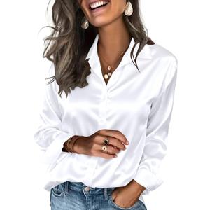 Zeagoo Satin Blouses for Women Silk Button Down Shirts Long Sleeve Business Casual Tops (Small, Aa-white)