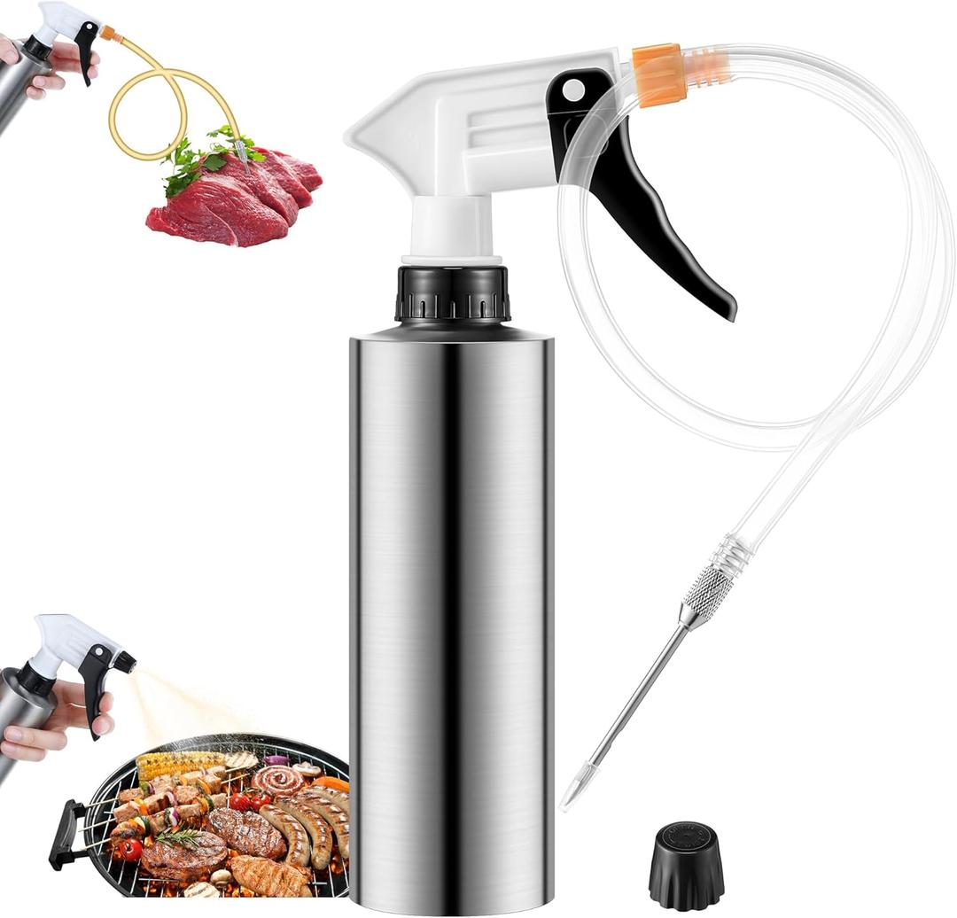 2 in 1 BBQ Spritzer Bottle & Meat Injector, 10oz Leak Proof Food Spray Bottle for Smoker & Grilling, Fine Mist & Adjustable Nozzle, Easy Switch & Dishwasher Safe Marinade Injector for Turkey, Brisket