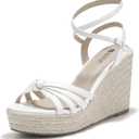 IDIFU IN4 Wedge Sandals for Women Espadrilles Ankle Strap Platform Wedges Heels for Women Wedding Bridal Ladies Wedge Sandals Comfortable Summer Dressy Sexy Strappy Wedge Shoes (9, White Pu)