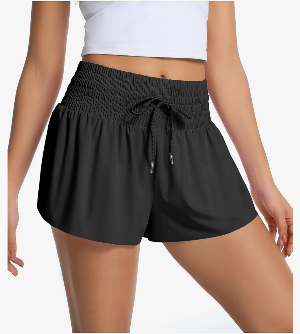 OVESPORT Women's 2-in-1 Athletic Shorts Liner Pockets Tennis Skort High Waisted Athletic Running Skorts Gym Yoga Workout, Large, Black 