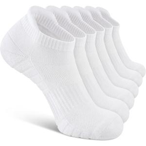 Uporee Low Cut Athletic Ankle Socks - Cushioned, Soft & Breathable, Anti-Blister Tab, 6 Pairs Men & Women (White, M)
