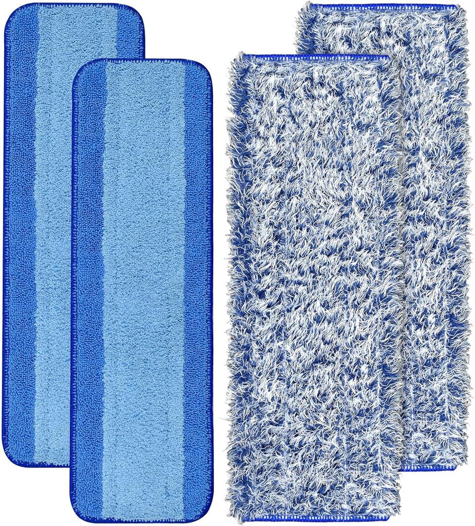 4 Pack Microfiber Cleaning Pad for Bona Mop Safe for Hardwood & Hard Surface Floors Dry Wet Floor Cleaning - Includes 2 Microfiber Cleaning Pad and 2 Dusting Pad - Microfiber Mop Pads for 18Inch Mop