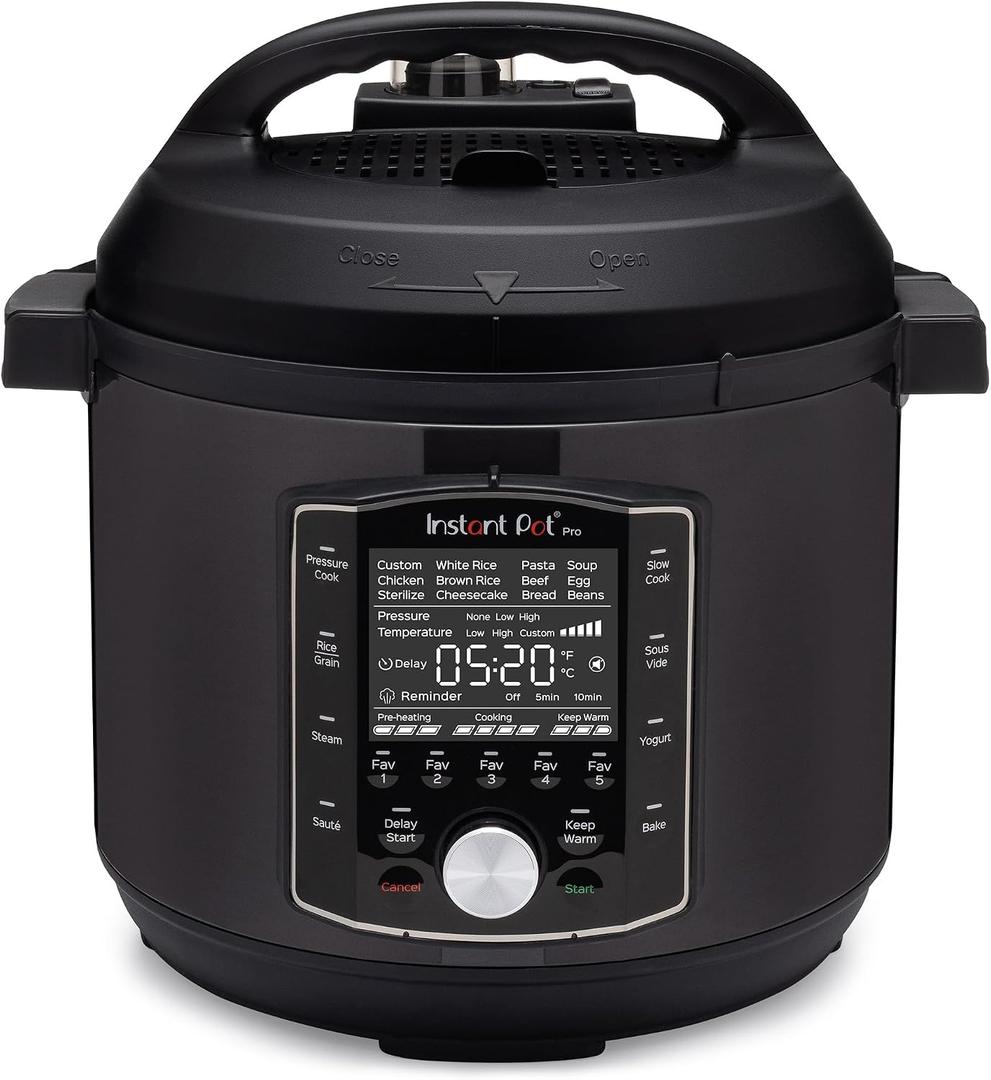 Instant Pot Pro (8 QT) 10-in-1 Pressure Cooker, Slow Cooker, Rice/Grain Cooker, Steamer, Sauté, Sous Vide, Yogurt Maker, Sterilizer, and Warmer, Includes App with Over 800 Recipes, Black