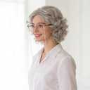 5PCS Old Lady Wig Costume Set for Women Granny Costume Set with Hair Cap Glasses Glasses Chain and Pearl Necklace for Halloween Party (Grey)