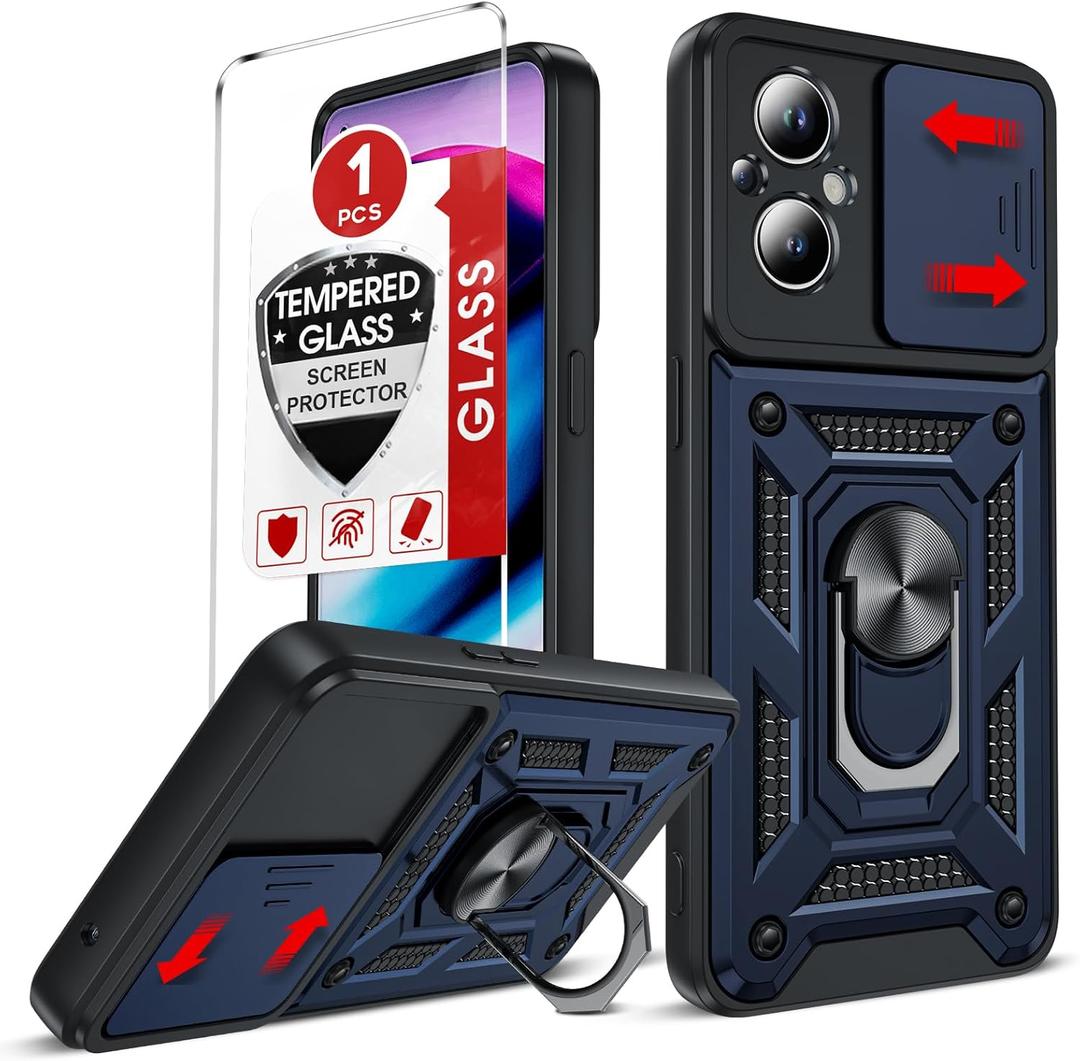 LeYi Compatible for OnePlus Nord-N20 5G: with Slide Camera Cover and Screen Protector, Rugged Heavy Duty Shockproof Protective Case Cover with Magnetic Ring Stand for 1+ OnePlus Nord N20, Blue