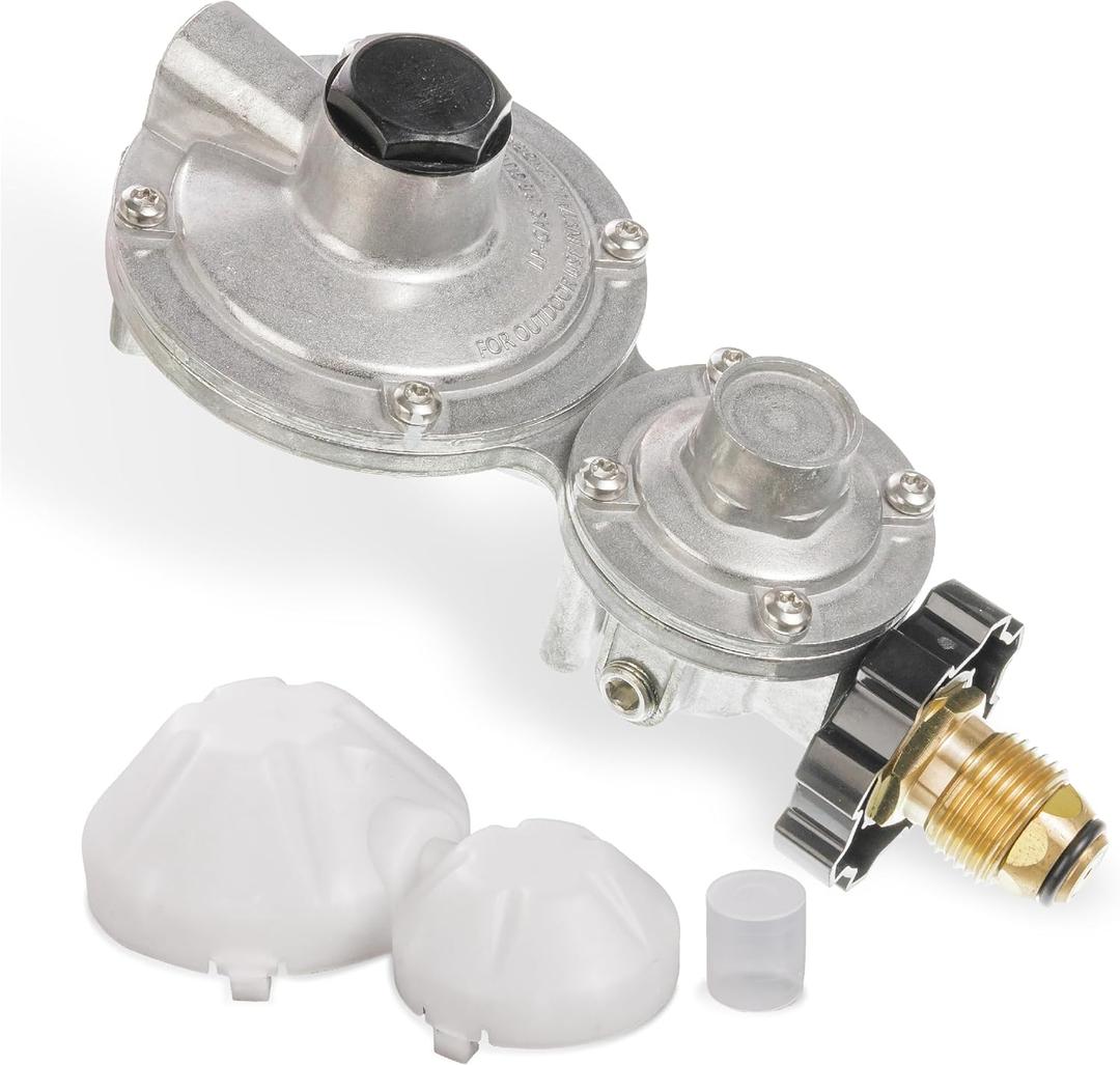 BlueStars 2 Stage Propane Regulator with POL - Standard P.O.L Connection and 3/8in Female Flare Fitting - Propane Tank Regulator for RV Vans Trailers Campers 100lb Tank ASME Tank Generators