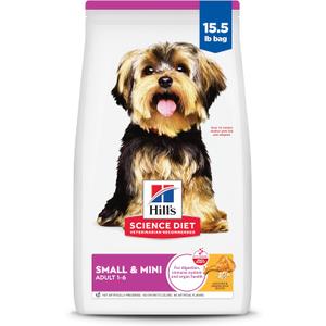 Hill's Science Diet Small & Mini, Adult 1-6, Small & Mini Breeds Premium Nutrition, Dry Dog Food, Chicken & Brown Rice, 15.5 lb Bag