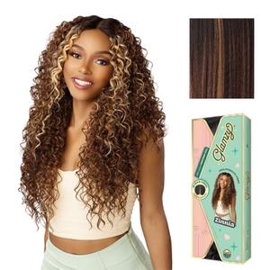 Sensationnel Glamzy Lace Part Wig - Zinnia Glueless Hand Tied Wider V Parting Synthetic Hair (BALAYAGECHOCOLATE)
