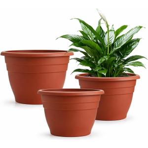 RooTrimmer 3 Pack 11 Inch Plant Pots Lightweight Planters with Drainage Holes,Durable Indoor & Outdoor Flower Pots for Garden,Patio & Home Decor(Pottery Red)