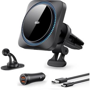 ESR for MagSafe Car Mount Charger with CryoBoost, Magnetic Wireless Car Charger, for MagSafe Car Charging, for iPhone 17e/17/16/15/14/13/12, S26/S25, Fast Phone Cooling Charging Set,36W QC 3.0 Adapter