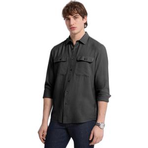 Michael Kors Mens Long Sleeve Two Pocket Crepe Shirt (Large, Black)
