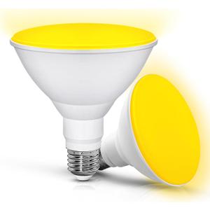  Yellow Bug Light Bulbs Outdoor, 150W Equivalent Amber Yellow Flood Light Bulbs Outside, 15W 1300LM Bug Lights E26 Base for Porch, Patio, Decoration, Garden, Non-Dimmable, 2 Pack