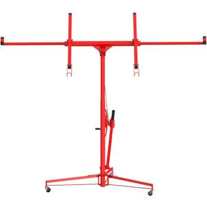 16 ft 150 LBS Drywall Lift, Sheetrock Lift Drywall Lift | Red drywall hoist with 3 lockable wheels, 360° telescopic adjustable arm, great for home renovation projects