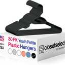 Youth Petite Plastic Hangers for Children Clothes Sizes 8 to 12, Petite, Preteen, Junior, 30 Pack (Black)